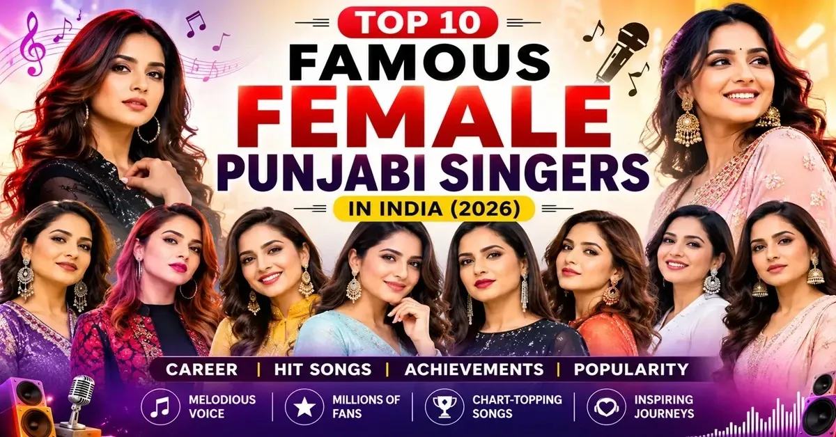 Top 10 Famous Female Punjabi Singers in India including Miss Pooja, Jasmine Sandlas, Sunanda Sharma, Nimrat Khaira, Afsana Khan, Gurlez Akhtar, Kaur B, Shipra Goyal, Jenny Johal, and Harshdeep Kaur