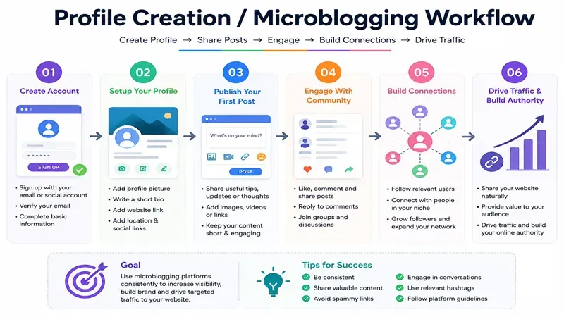 Social profile creation and microblogging workflow
