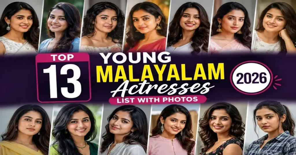 Featured Image Alt Text: Top 13 Young Malayalam Actresses List with Photos 2026